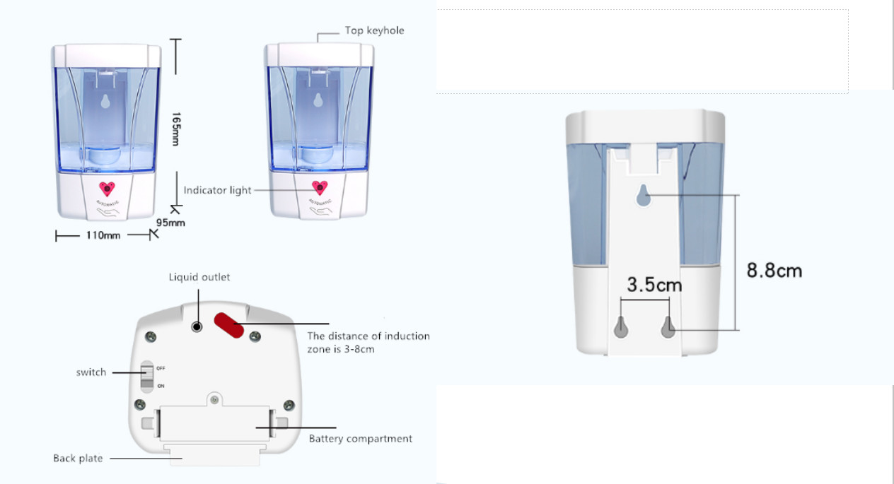 Touchless 600ml ABS PC Hand Soap Liquid Dispenser
