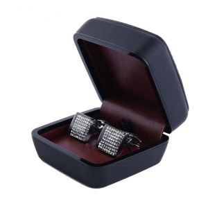 Buy cheap Black Cufflink Gift Box with burgundy inside , Leather Cufflink Box product