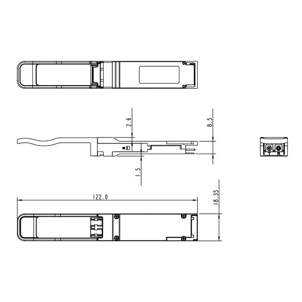 QSFP28 100G CWDM4 transceiver module designed for 2 km optical communication applications with single mode fiber