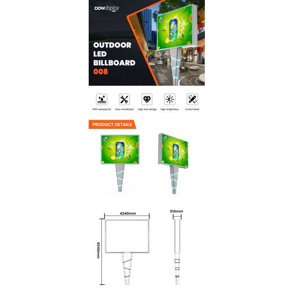 High brightness 8000nits p6 waterproof IP65 led outdoor display digital advertising billboard