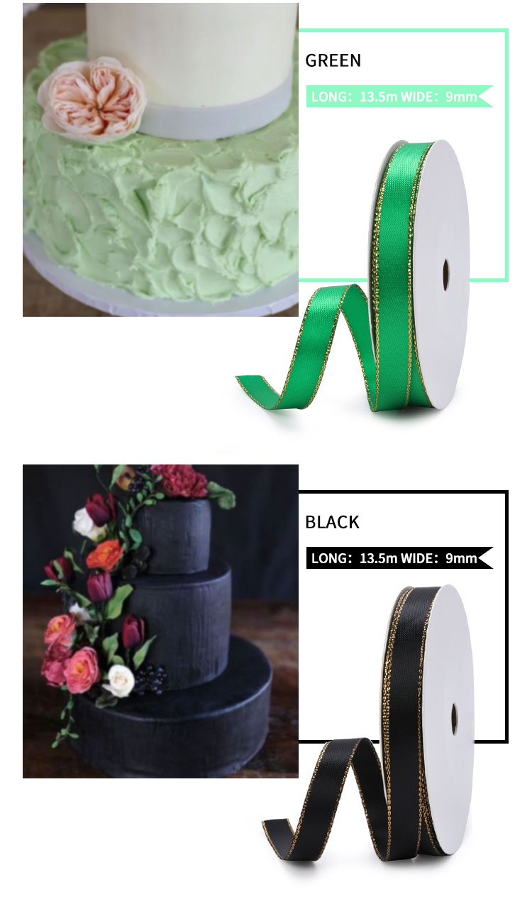 Hot Sale 16mm Colorful Metallic Gold Edged Double Face Satin Ribbon