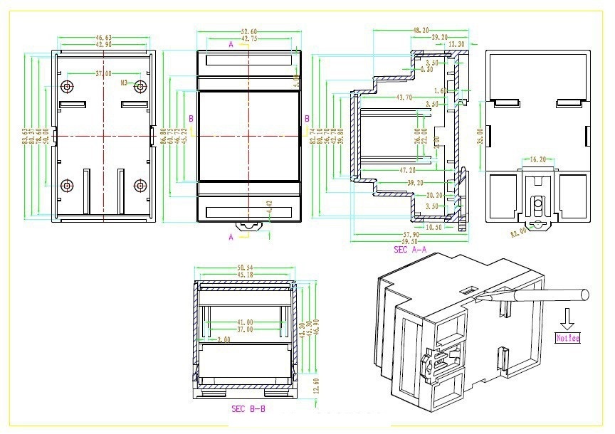 Din Rail Abs Cabinet DIY Circuit Board Outlet Switch Enclosure Fireproof 53*87*60mm