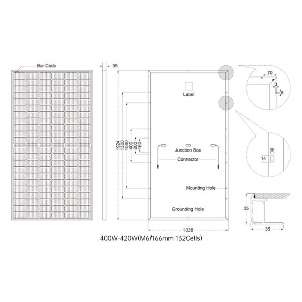 Half Cell IP67 Grade A Waterproof Home Solar Panel System 450W 166Mm