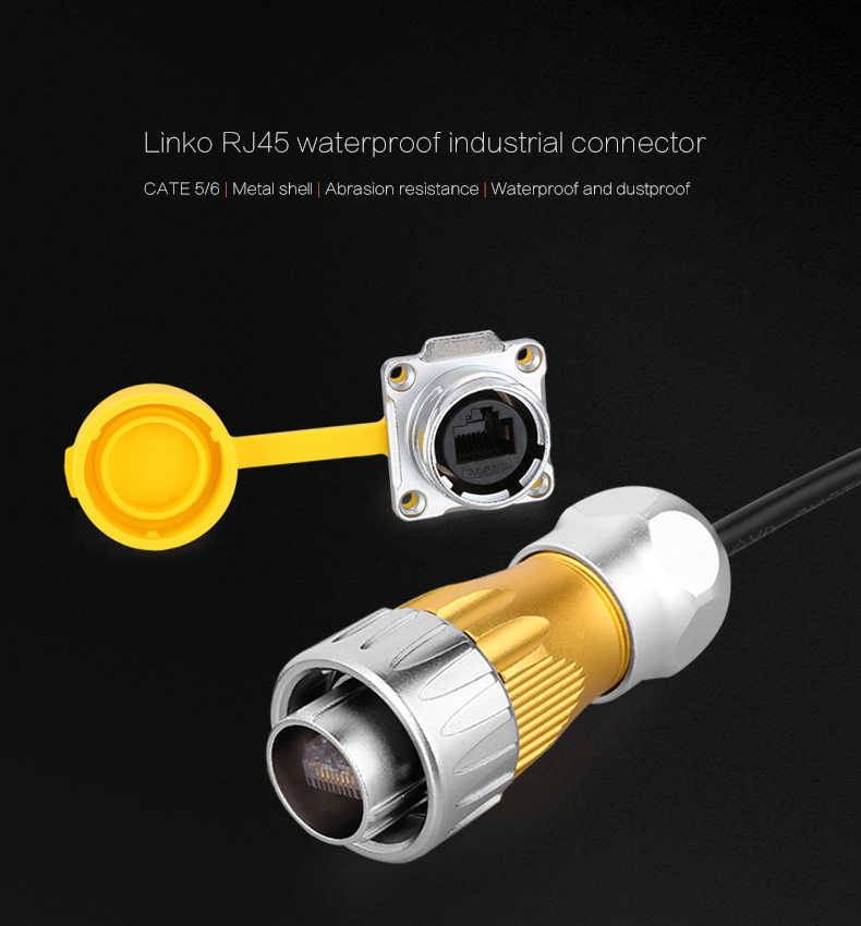 Cnlinko CE/CCC Approval Metal Circular Ethernet Rj45 Industrial Connectors Outdoor Waterproof Rj45 Female Connector
