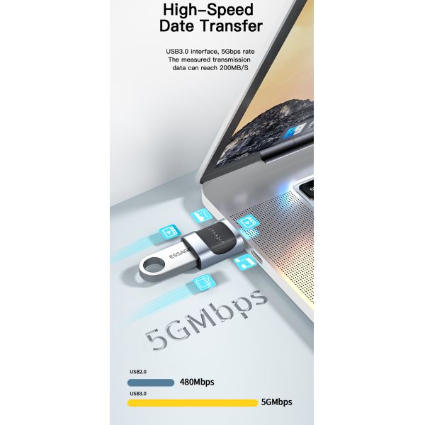 Essager Small 3A Fast Charging USB Female to Type-C Male OTG Adapter USB 3.0 Adaptor for Multiple Devices