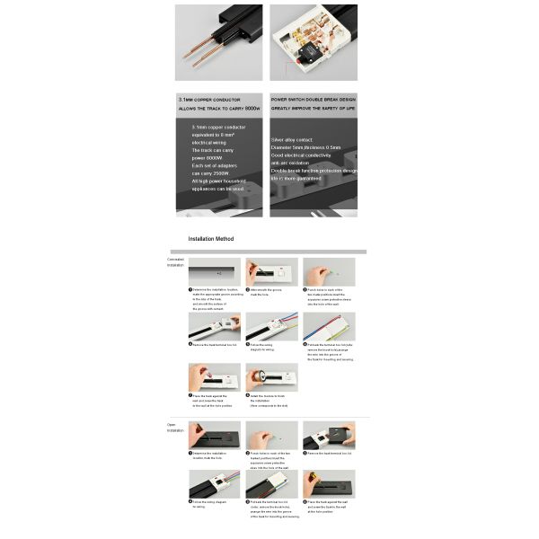 Black/grey/silver power Electric Track Power Socket with Universal Replaceable Module