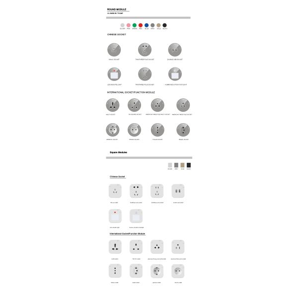 Black/grey/silver power Electric Track Power Socket with Universal Replaceable Module