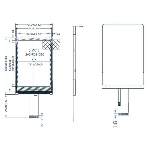 2.4-inch TFT LCD display screen with 240 * 320 resolution SPI interface, small camera, medical instrument display screen