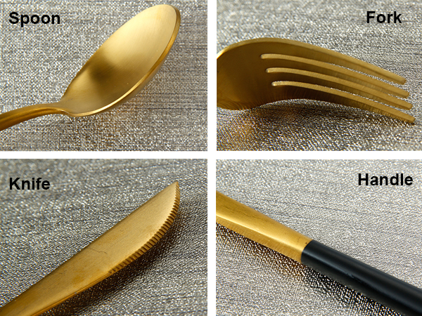 20pcs SUS304 Gold Plated Eating Utensils With Black Handle