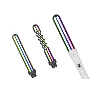 3 Barrel Interchangeable Curling Iron Set with Peacock Pattern Coated