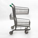 Hand Push 180 Litre 1.1M 2 Basket Shopping Trolley Portable Rolling Carts For