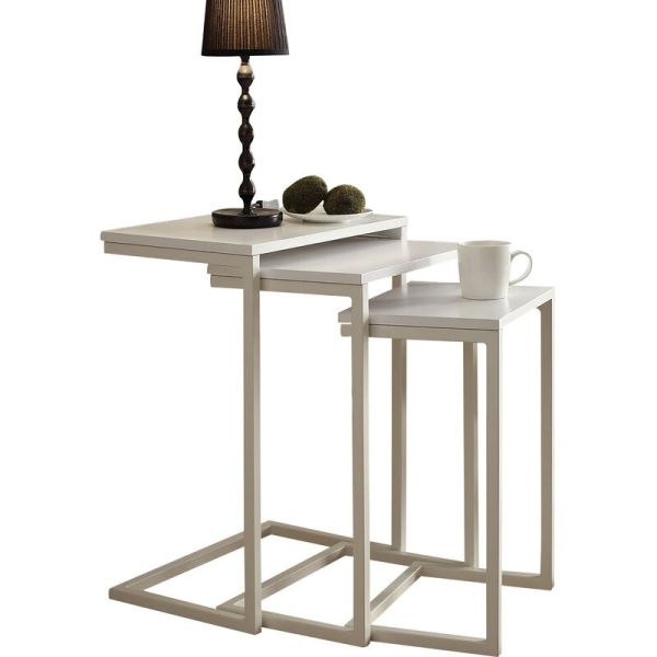 Industrial Wood Metal Nesting Bedside Tables C Shaped