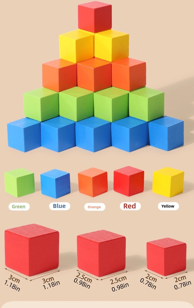 Rainbow Wooden Blocks Square Colorful Wooden Cubes Counting Block Learning Educational Toys Wooden Building Blocks Stacking Game