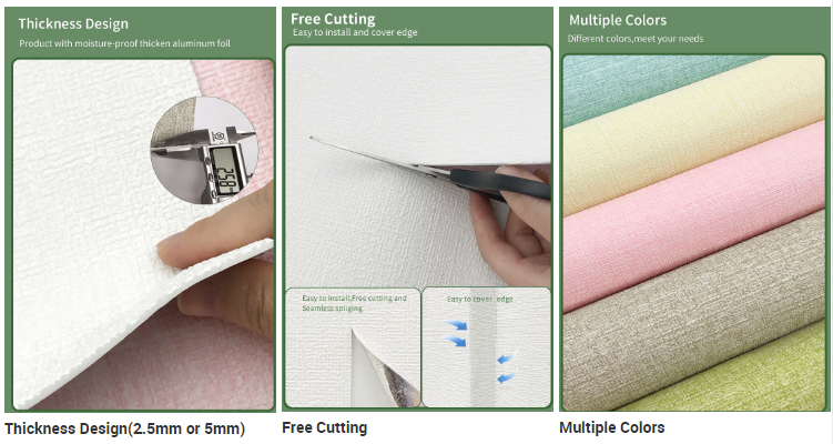 Multiple Colors Odorless Self Adhesive Pe Foam Wallpaper For Home Decoration