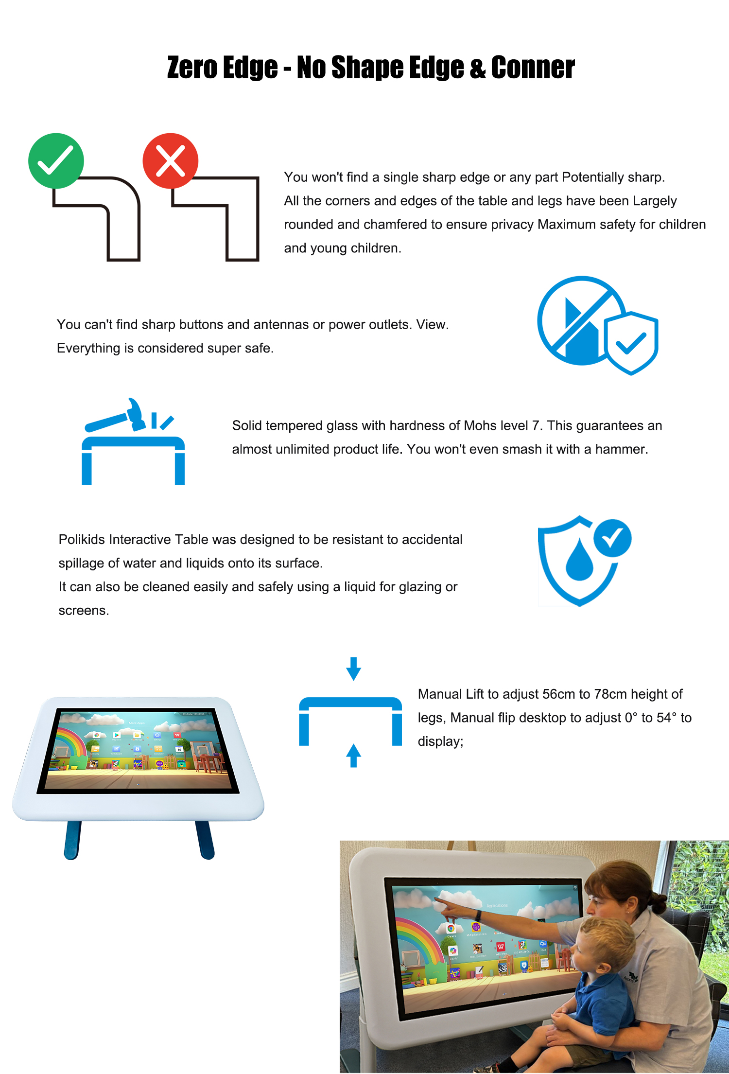 Desktop LCD Touch Table 32" Waterproof for Kindergarten