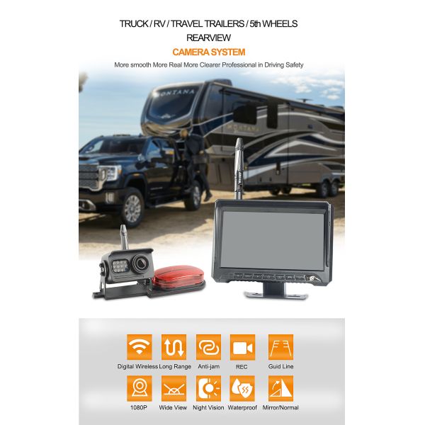 Night Vision 7 Inch Auto Backup Camera Monitor System With LED Lamp
