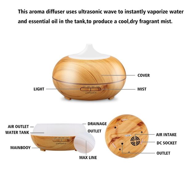 12W 300ml 0.65A Wood Grain Aroma Diffuser For Home