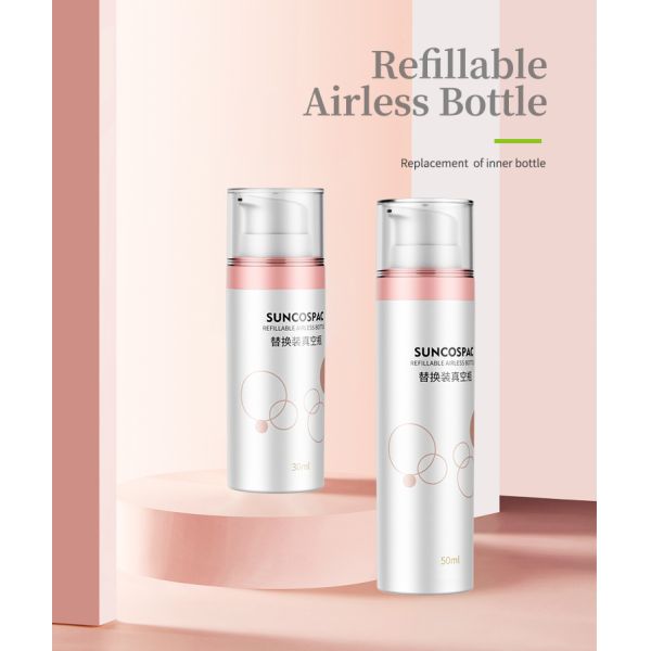 Plastic spring airless bottle without tube refillable cosmetic bottles