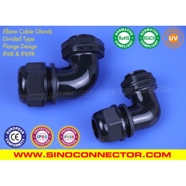 Split Type Right Angle (90° Elbow) Waterproof Metric Cable Glands IP68 with Locknuts & Sealing Gaskets Divided Type Right Angle (90° Elbow) Hermetic Metric Cable Glands IP68 with Locknuts & Flat Gaskets