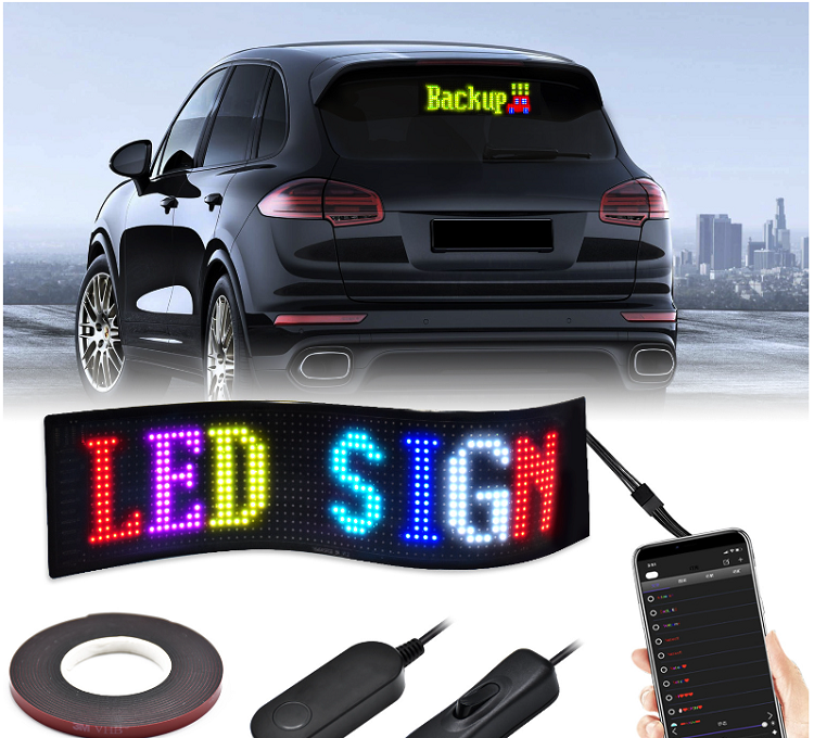 Outdoor Led Screen Waterproof Full Color Flexible Scrolling Flexible Car Led Light Sign Board Mobile Phone App Control Indoor