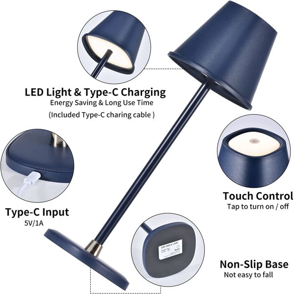 LED Cordless Table Lamp, Battery Operated Lamp, Touch Night Light, Minimalist Portable Desk Lamp for Couple Dinner