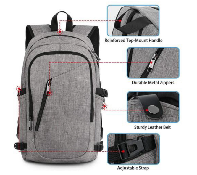 Custom Logo Mens Anti Theft Business Laptop Backpack With USB Charging Port