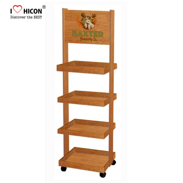 In Store Marketing Wooden Display Racks On Wheels Custom Display Rack For Beer