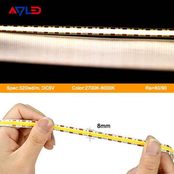Warm/Nature/Cool White 320LEDS/M DC5V COB LED Strip Linear Ribbon High Density