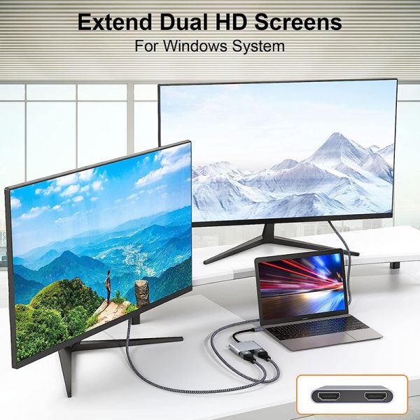 Type C Male to Dual HDMI Female Thunderbolt 3 USB-C Multi-Monitor Adapter Cable 4K 30Hz