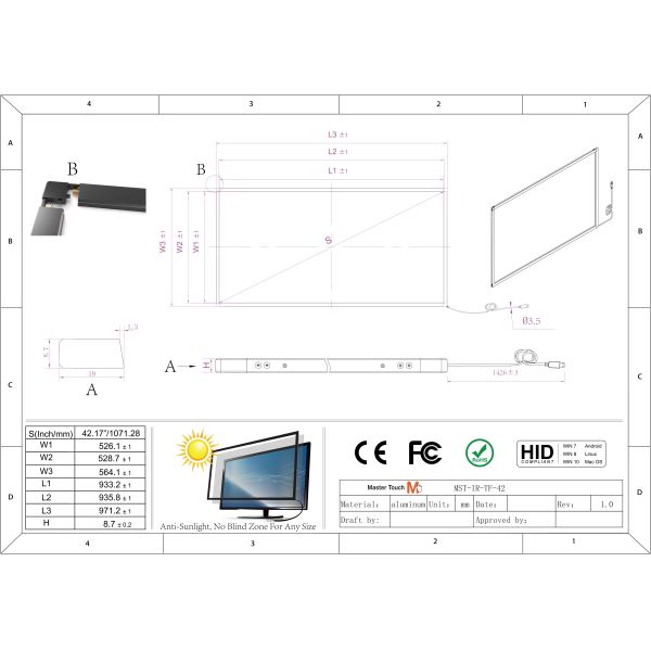 Black MST 42in Infrared Touch Screen Kit 5mm Minimum Touch Object Required
