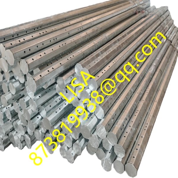 300KGF-1000KGF Octagonal Hot Dip Galvanized Embedded Distribution Utility Steel Poles with Drilling Holes