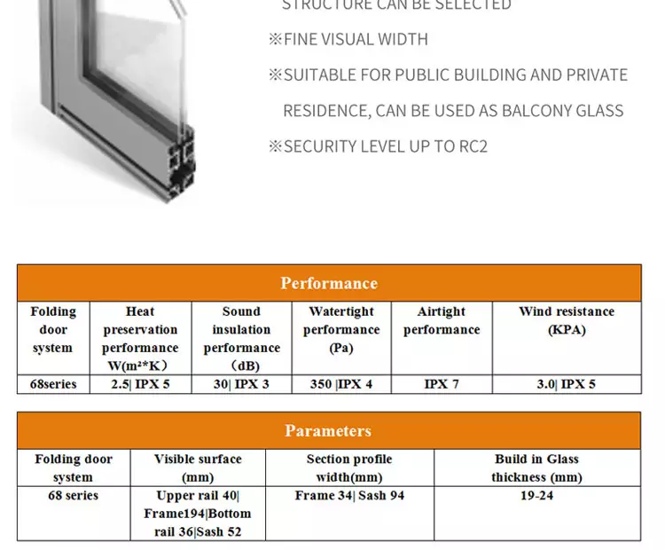 Commercial Patio Aluminum Folding Door Double Tempered Glass