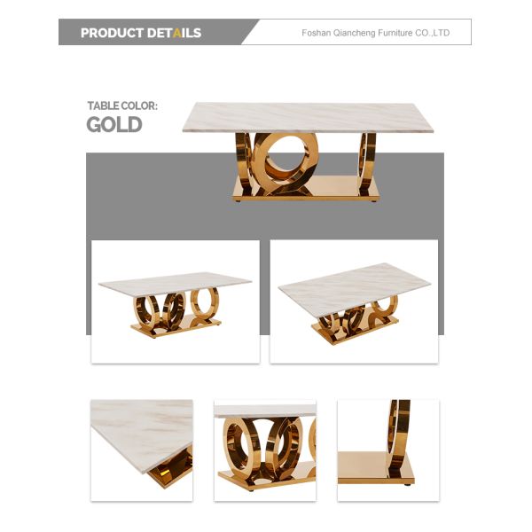 Italian Style Length 130cm Square Marble Coffee Table Stable Stainless Steel Frame