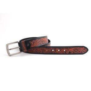 China Carved Craft 3.8cm Mens Embossed Leather Belts Pin Buckle on sale