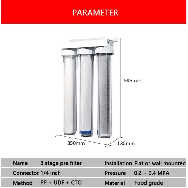 Powerful 3 Stage Whole House Water Filter System with Activated Carbon Filter Housing