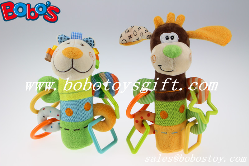 Soft Stuffed Colorful Lamb Animal Style Plush Baby Rattle Stick Toy with Plastic Accessory