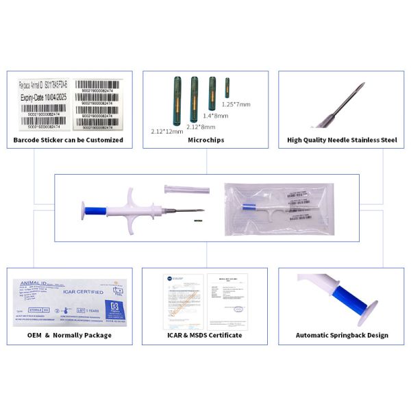 Bio Glass Material ISO Transponder Microchip Syringe For Animals Mangement