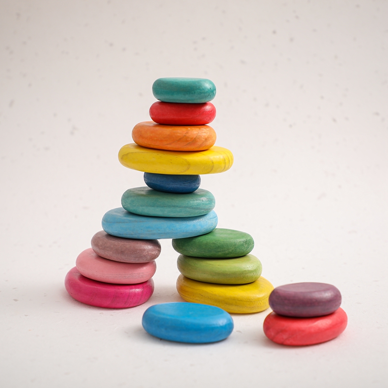 Baby Wooden Montessori Jenga Rainbow Stacked Stone Balanced Stacking BPA Free