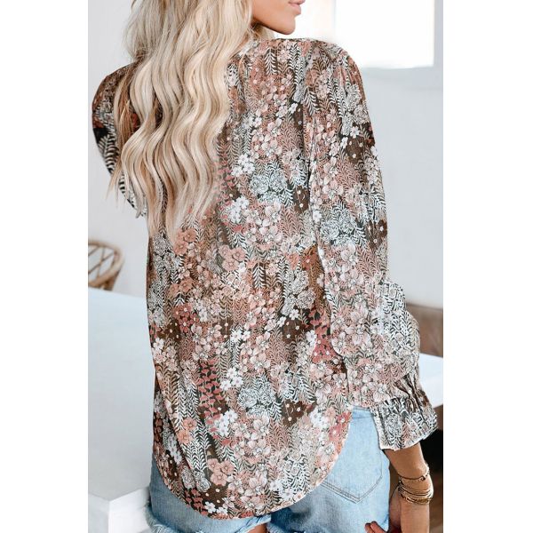 Chiffon Printed 100% Polyester Women'S V Neck Long Sleeves Shirt