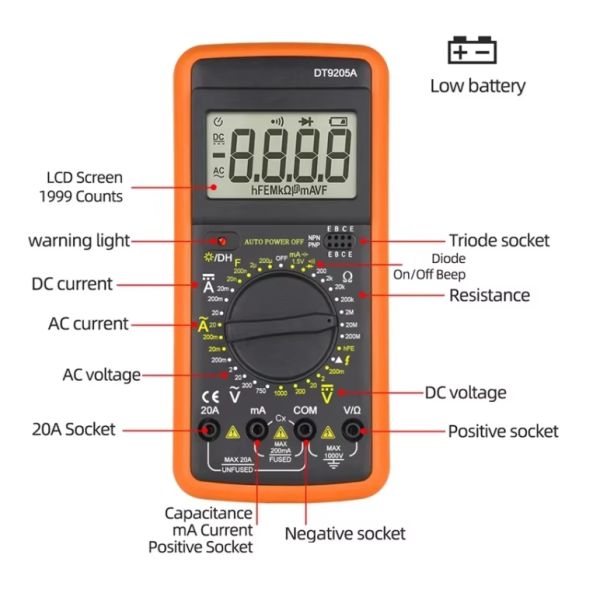 True RMS Auto AC DC Voltage Current Tester Ohm Capacitance Voltage Meter 0-1000V