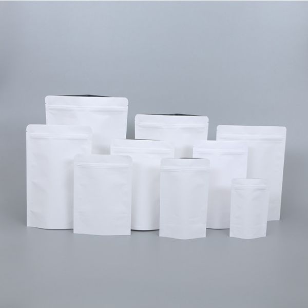 Custom Logo Doypack Resealable Zipper White Kraft Food Packaging Paper Bags with Clear Window