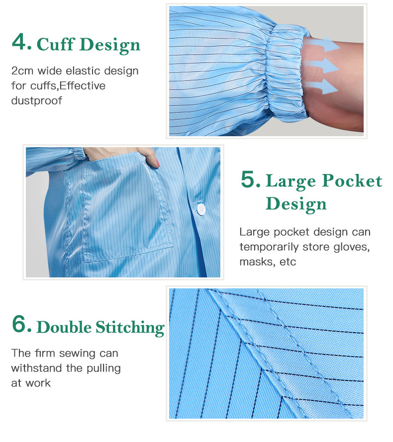 H-1104 Cleanroom ESD Anti-static Gown Conductive Fiber Fabric Dust-proof Breathable Workwear for Electronics Semiconductor Pharmaceutical Laboratory