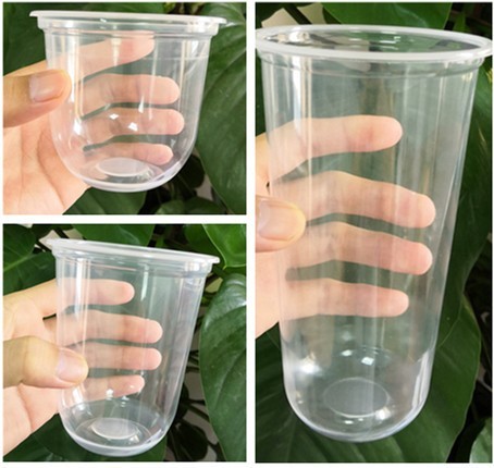 Clear Takeaway Disposable Plastic Cups Thickened U-Shaped 95 Calibre 500ml With Lids
