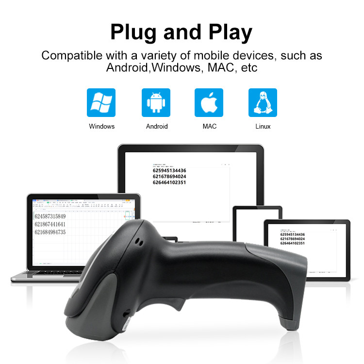 Luckydoor Handheld Wired 1D 2D QR POS Barcode Scanner 300mm/S With USB Cable