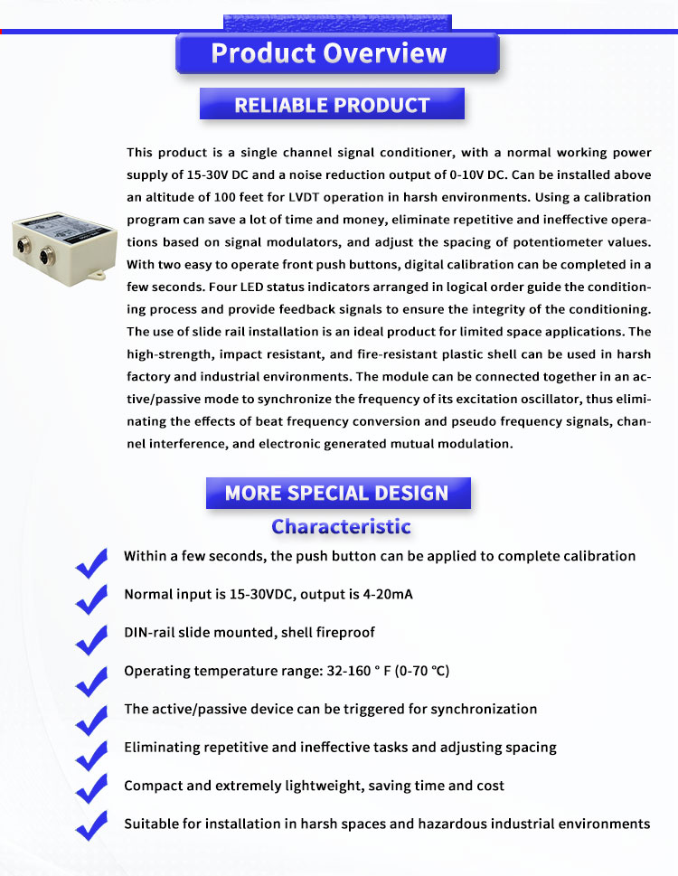 Industrial Grade UME1000Y LVDT RVDT Transmitter And Signal Converter 32-160℉ 0-70C