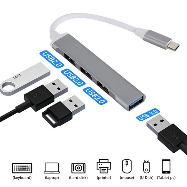 Aluminum 4 Port USB C Type-C to USB 3.0 2.0 Data Hub for High Speed Data Transfer