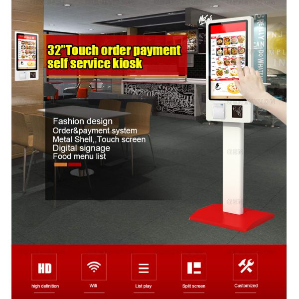 32 Inch Interactive Self Service Kiosks Metal Ordering Terminal Payment Machine