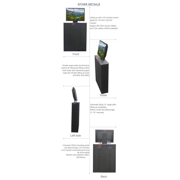 Fits 19~24 Inch Monitor Hidden Desk Motorized Computer Monitor Lift Presentation 19~24 Inch LCD Screen for Conference Table 5mm
