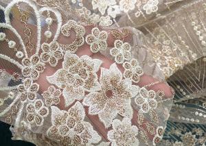 Buy cheap Champagne Gorgeous Flowers Sequin Lace Fabric With Dot Scalloped For Party Gown product