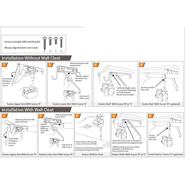 Nonstandard Adjustable White Closet Rod and Shelf Support Bracket Single-side Bracket